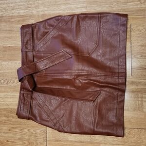 Stella Luce brown belted vegan leather mini skirt sz small